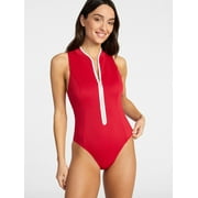 Time and Tru Women's and Women's Plus Size Zip Front Tank Rash Guard Swimsuit, Sizes XS-3X