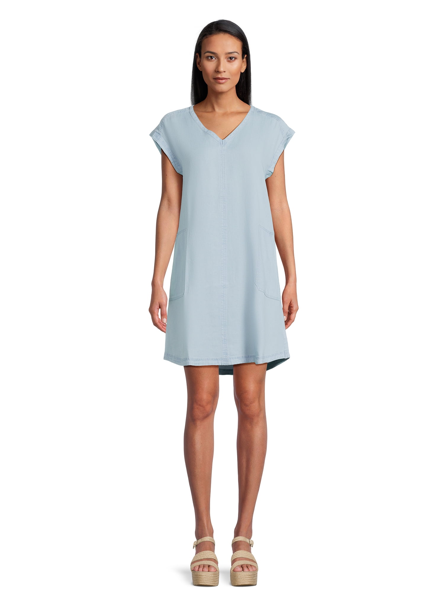 Time and Tru Women's Dolman Sleeve V-Neck Shirt Dress - Walmart.com
