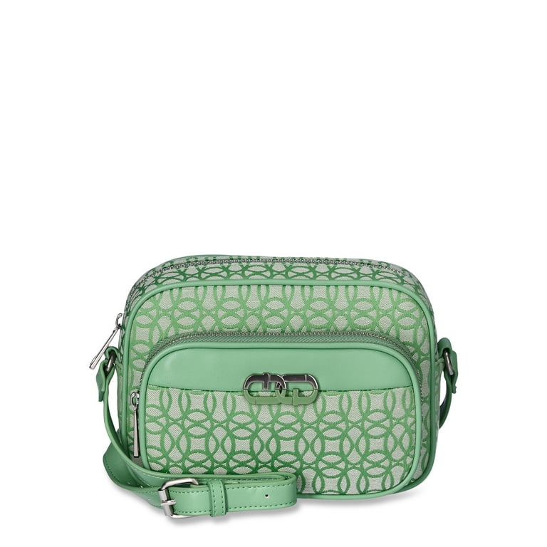 Time and Tru Women s Dorian Camera Crossbody Handbag Green and Beige Walmart