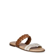 Time and Tru Women's Double Band Slide Flat Sandals