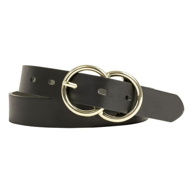 Time and Tru Women's Double Circle Buckle Belt, Black