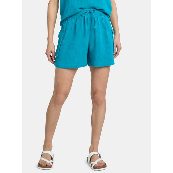 Time and Tru Women's Double Cloth Cotton Cargo Shorts, Sizes XS-XXXL