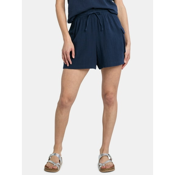 Time and Tru Women's Double Cloth Cotton Cargo Shorts, Sizes XS-XXXL