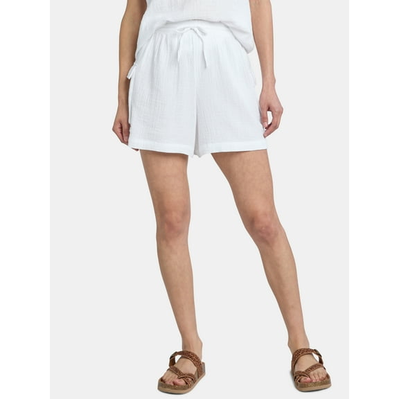 Time and Tru Women's Double Cloth Cotton Cargo Shorts, Sizes XS-XXXL