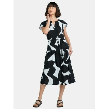Time and Tru Women's Double Cloth Cotton Midi Dress, Sizes XS-XXXL