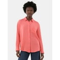 thumbnail image 1 of Time and Tru Women's Double Cloth Cotton Shirt with Long Sleeves, Sizes XS-XXXL, 1 of 5