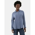 thumbnail image 1 of Time and Tru Women's Double Cloth Cotton Shirt with Long Sleeves, Sizes XS-XXXL, 1 of 5