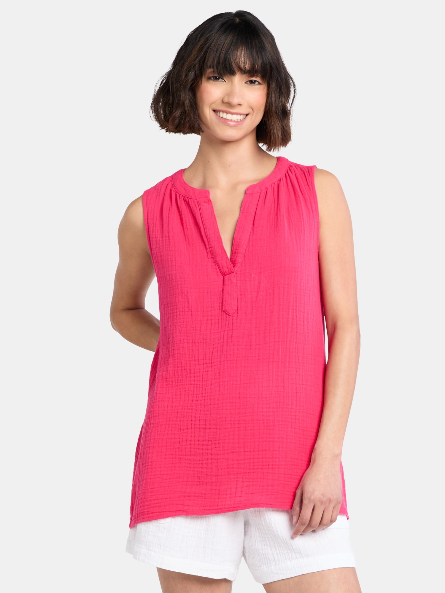 Time and Tru Women's Double Cloth Cotton Tank Top, Sizes XS-XXXL
