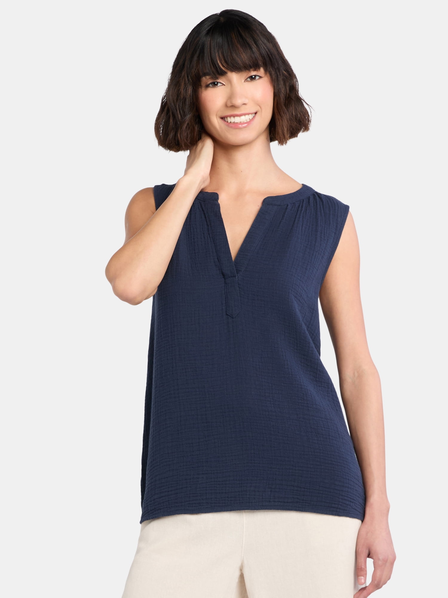 Time and Tru Women's Double Cloth Cotton Tank Top, Sizes XS-XXXL