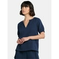 thumbnail image 1 of Time and Tru Women's Double Cloth Cotton Top with Short Sleeves, Sizes XS-XXXL, 1 of 5