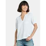 TIME AND TRU Women's Double Cloth Cotton Top with Short Sleeves, Sizes XS-XXXL