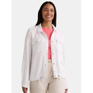 Time and Tru Women's Double Cloth Cotton Utility Jacket, Sizes XS-XXXL