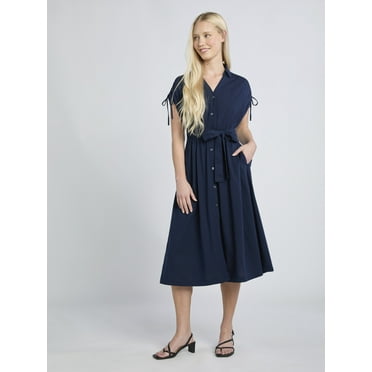 Time and Tru Women's and Women's Plus Midi Shirtdress, Sizes XS-4X