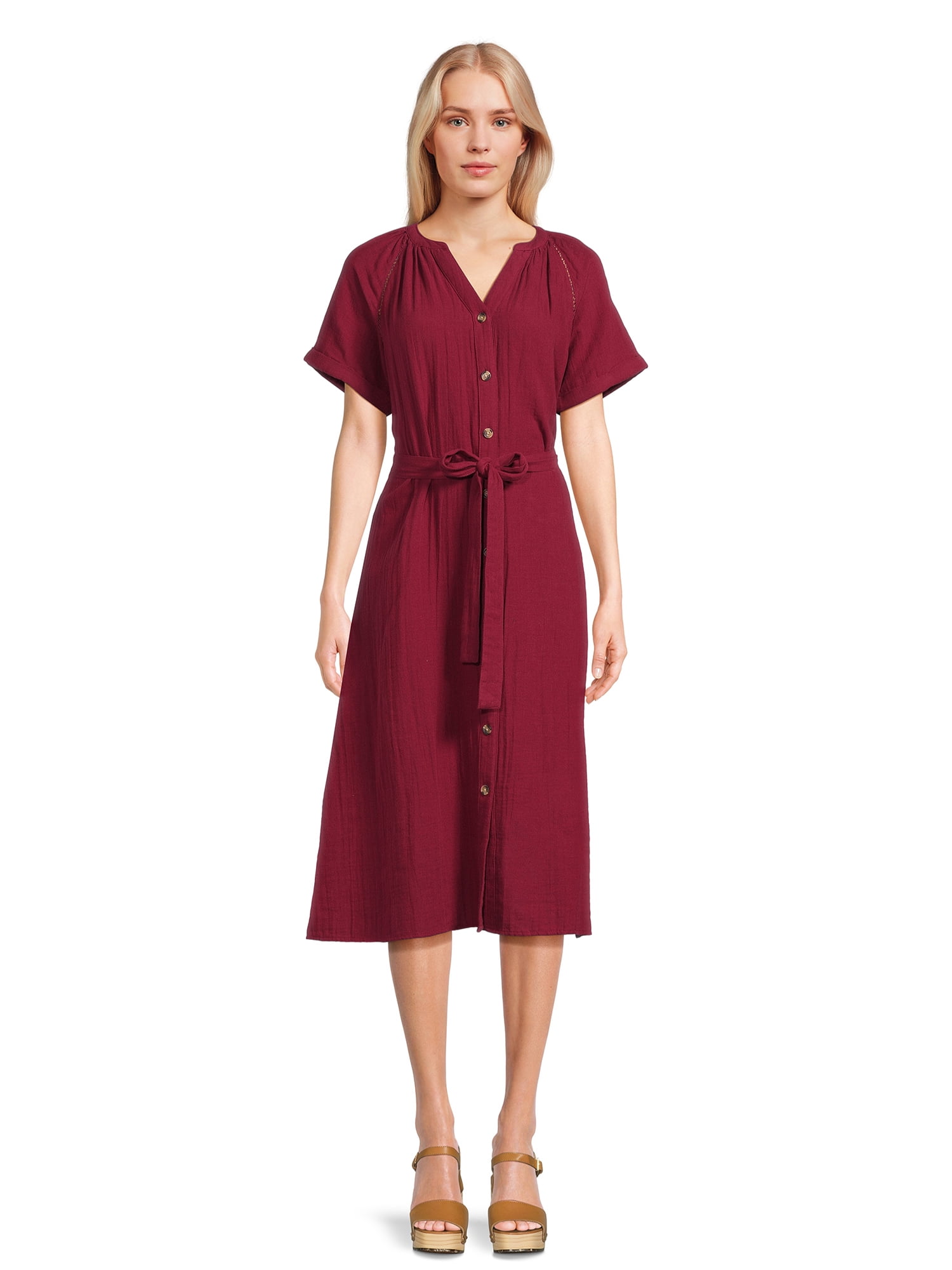 Time and Tru Women's Double Cloth Shirt Dress, Sizes XSXXXL