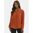 thumbnail image 1 of Time and Tru Women's Double Cloth Cotton Shirt with Long Sleeves, Sizes XS-XXXL, 1 of 5