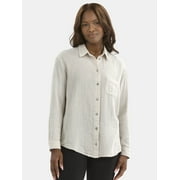 TIME AND TRU Women's Double Cloth Cotton Shirt with Long Sleeves, Sizes XS-XXXL