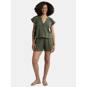 Time and Tru Women's Double Cloth Short Set, Sizes XS-XXXL