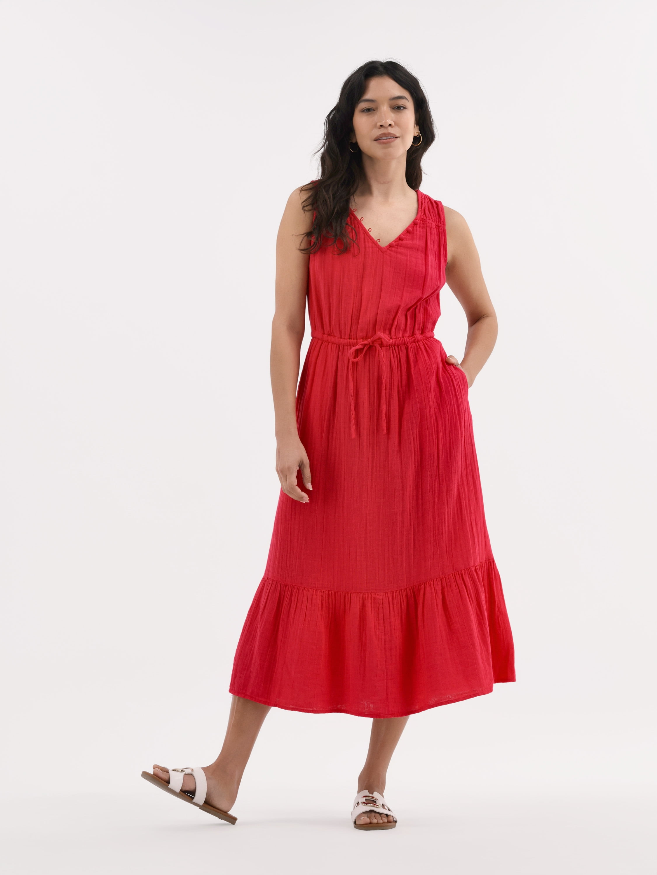 Time and Tru Women's Double Cloth Sleeveless Midi Dress, Sizes XS-XXXL