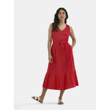 Time and Tru Women's Double Cloth Sleeveless Midi Dress, Sizes XS-XXXL