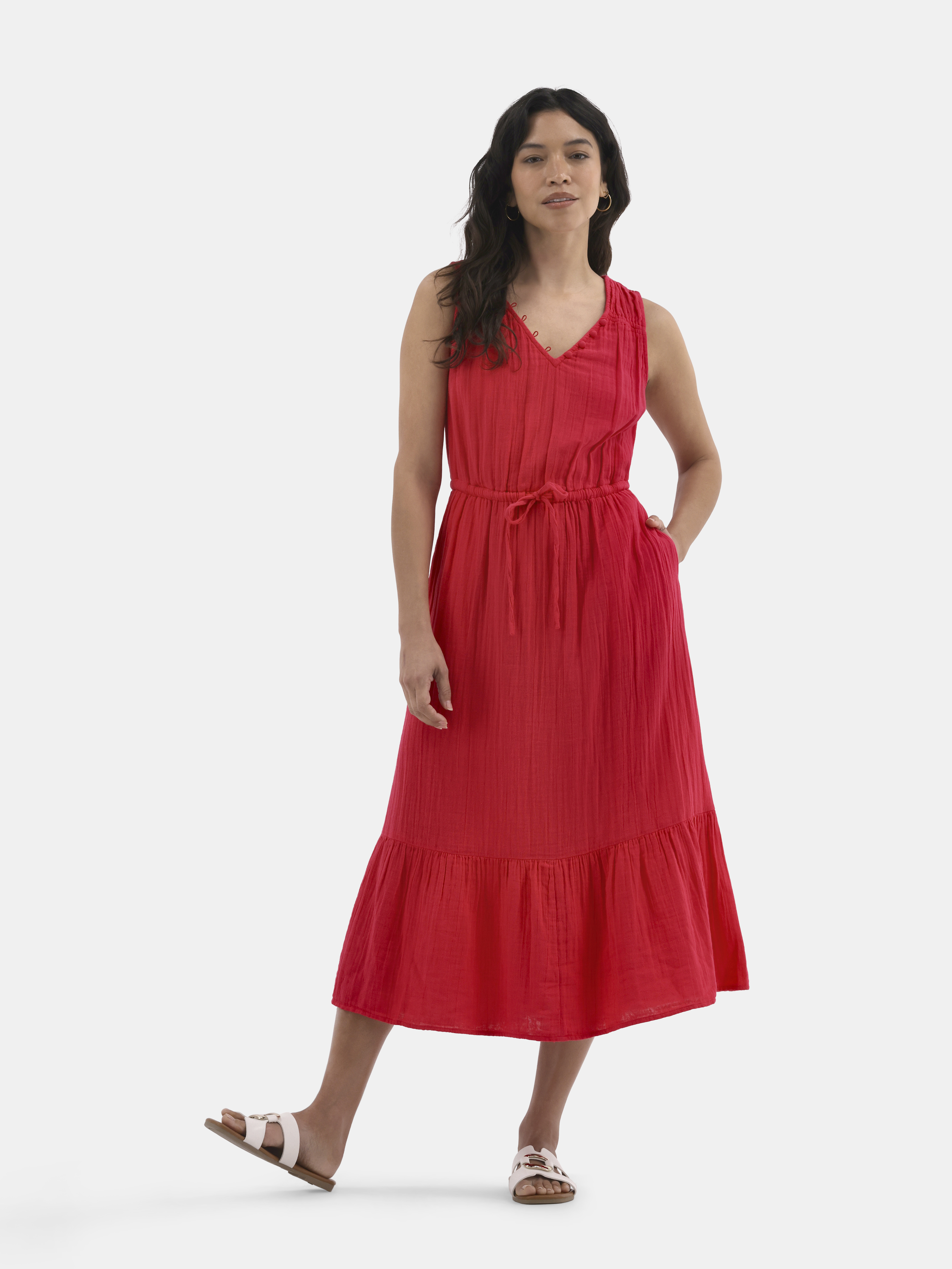 Time and Tru Women's Double Cloth Sleeveless Midi Dress, Sizes XS-XXXL