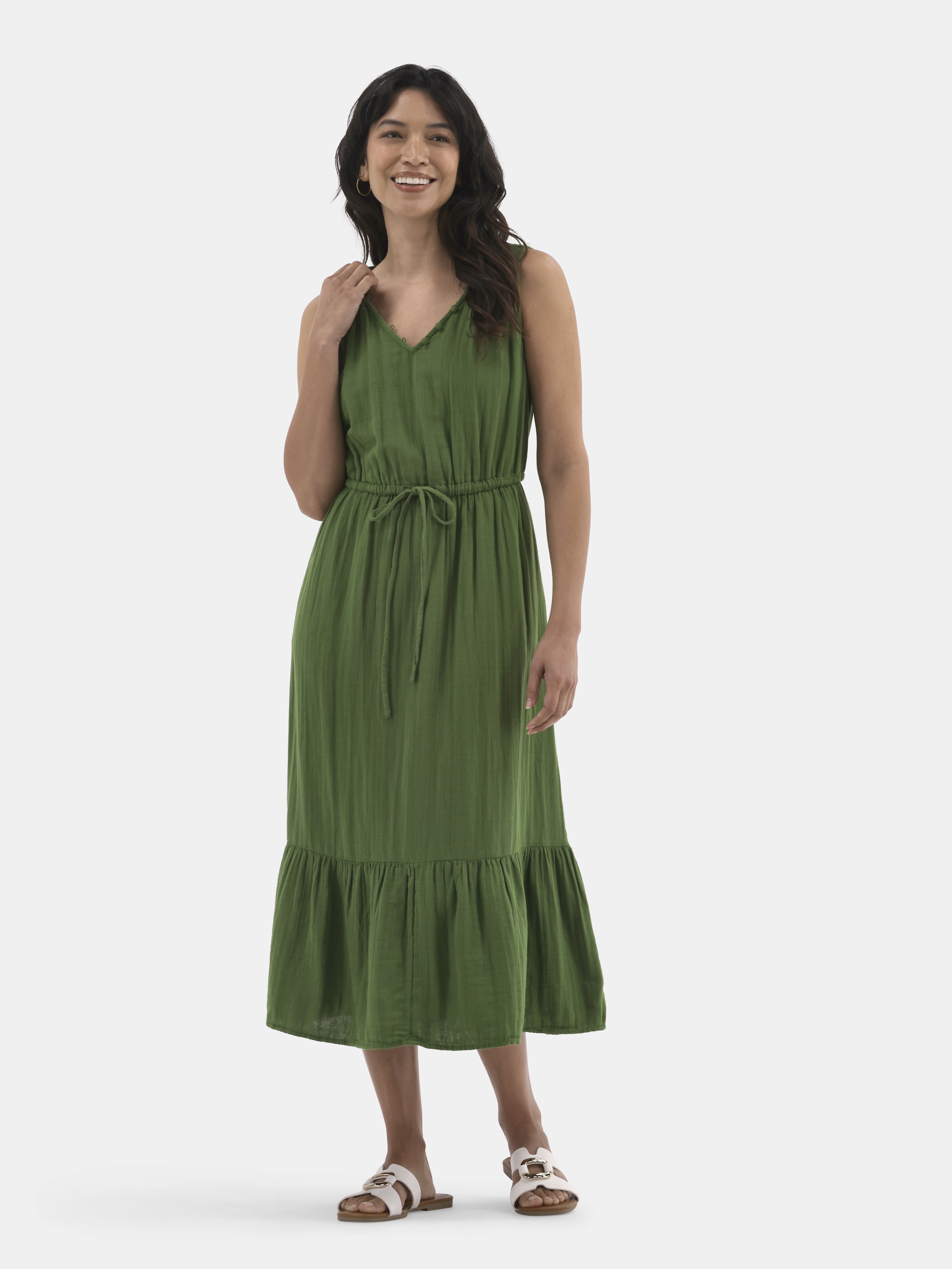 Time and Tru Women's Double Cloth Sleeveless Midi Dress, Sizes XS-XXXL