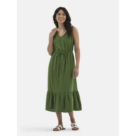 Time and Tru Women's Double Cloth Sleeveless Midi Dress, Sizes XS-XXXL