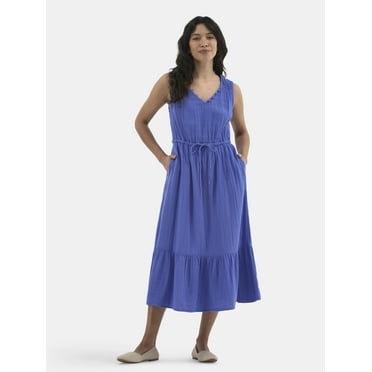 Time and Tru Women's Double Cloth Sleeveless Midi Dress, Sizes XS-XXXL