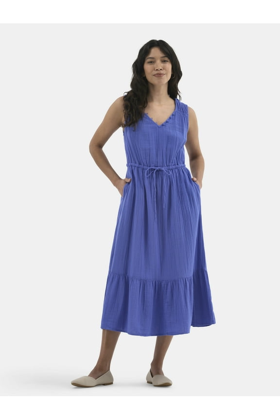 Women's Double Cloth Sleeveless Midi Dress, Sizes XS-XXXL