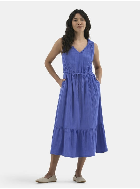 Women's Double Cloth Sleeveless Midi Dress, Sizes XS-XXXL