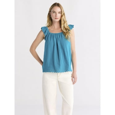 Time and Tru Women's Double Cloth Tank Top with Flutter Sleeves, Sizes XS-XXXL