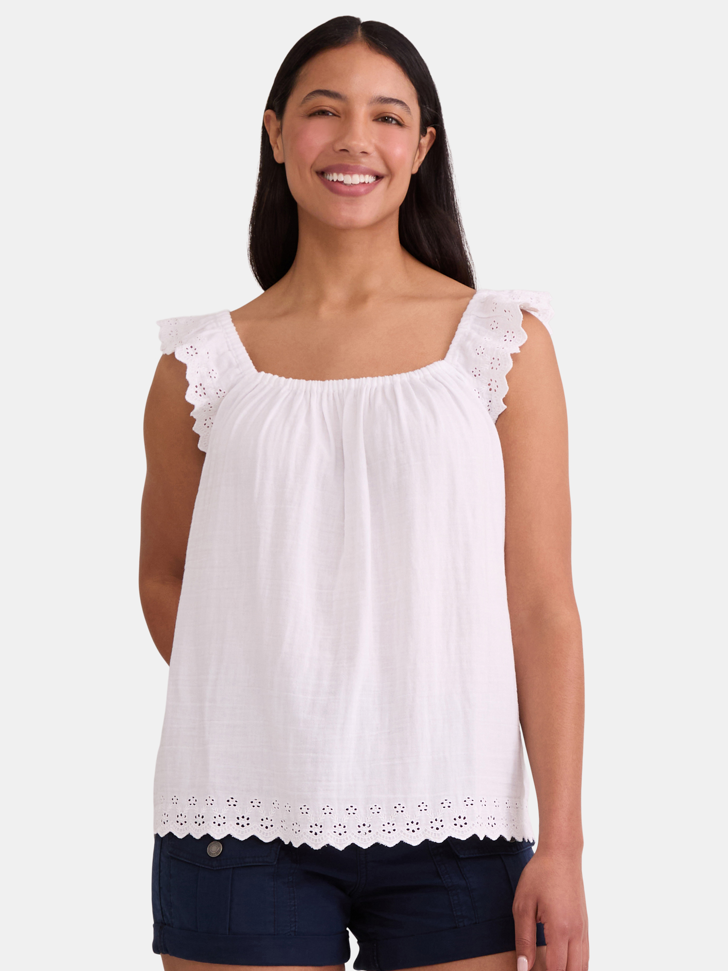 Time and Tru Women's Double Cloth Tank Top with Flutter Sleeves, Sizes XS-XXXL
