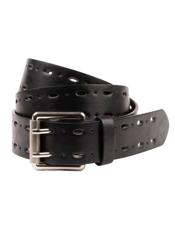 Women's Double Prong Perforated Belt, Black