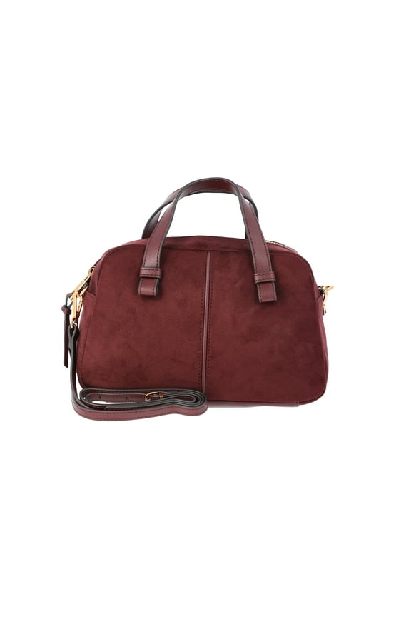 Women's Faux Suede Mini Satchel Bag with Crossbody Strap, Burgundy