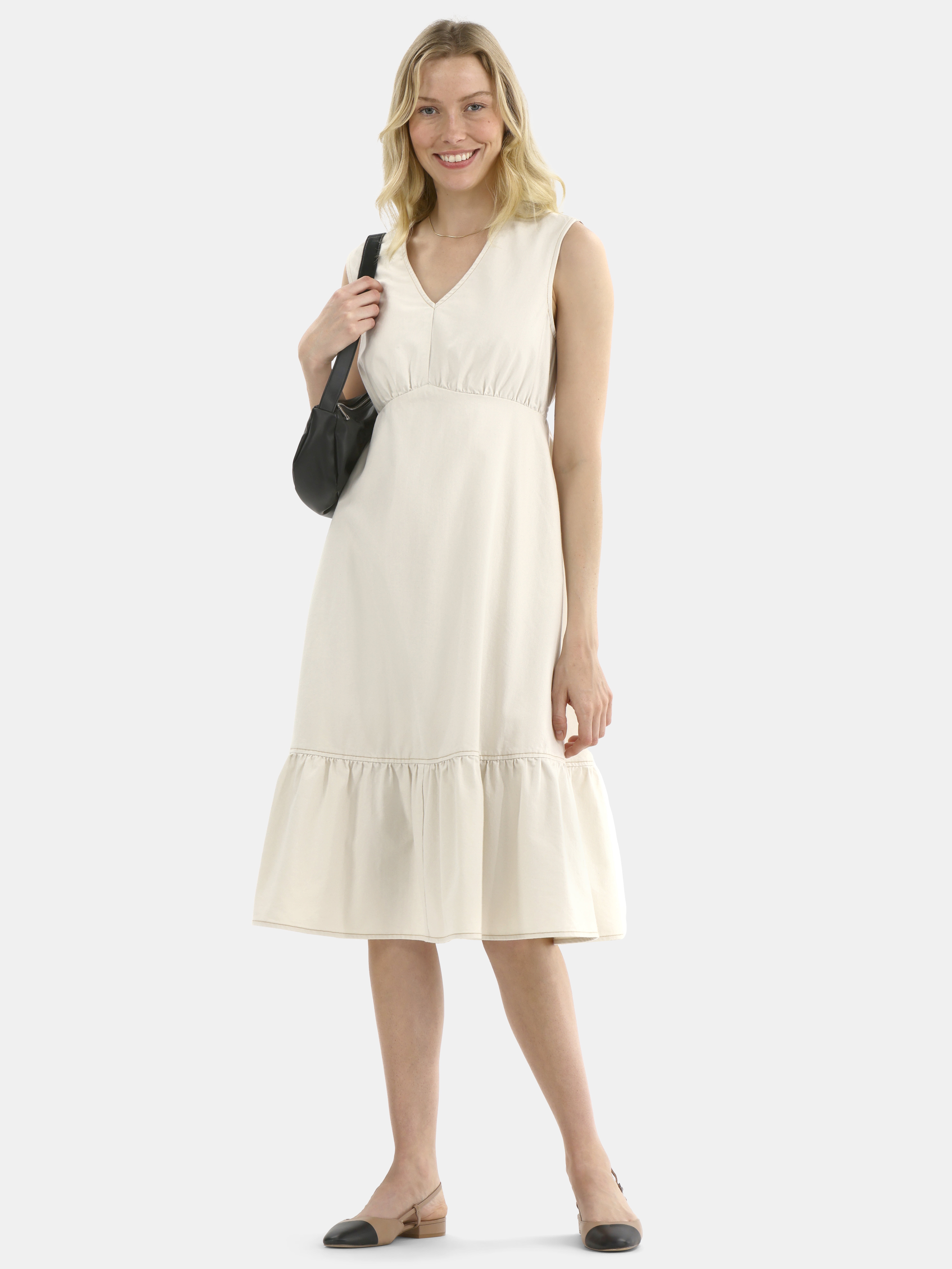 Time and Tru Women's Sleeveless Denim Dress with Ruffle Hem, XS-XXXL