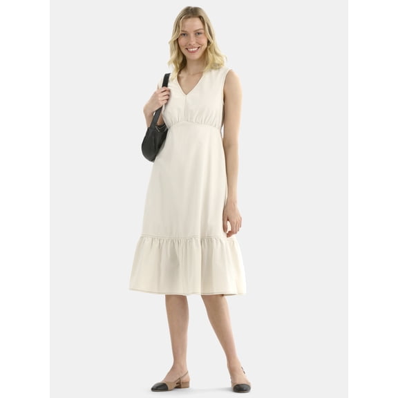 Time and Tru Women's Sleeveless Denim Dress with Ruffle Hem, XS-XXXL