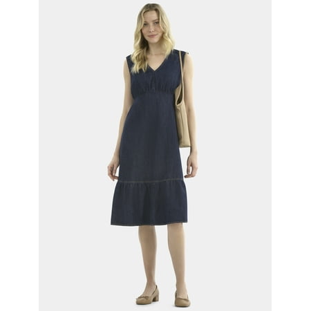 Time and Tru Women's Sleeveless Denim Dress with Ruffle Hem, XS-XXXL