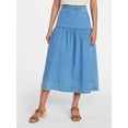 thumbnail image 1 of Time and Tru Women's Drapey Denim Midi Skirt, Sizes 0-20, 1 of 6