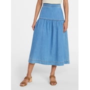 Women's Drapey Denim Midi Skirt, Sizes 0-20
