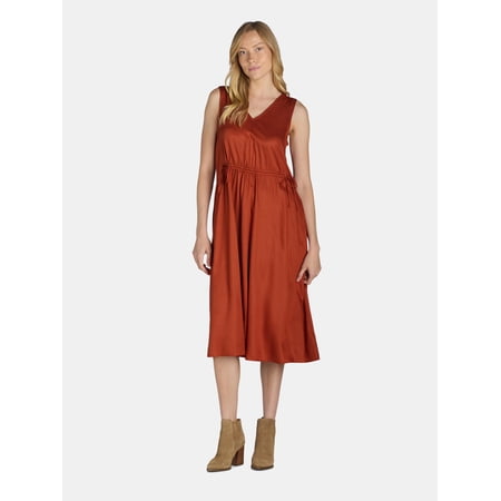 Time and Tru Women's Drawstring Midi Dress, Sizes XS-XXXL
