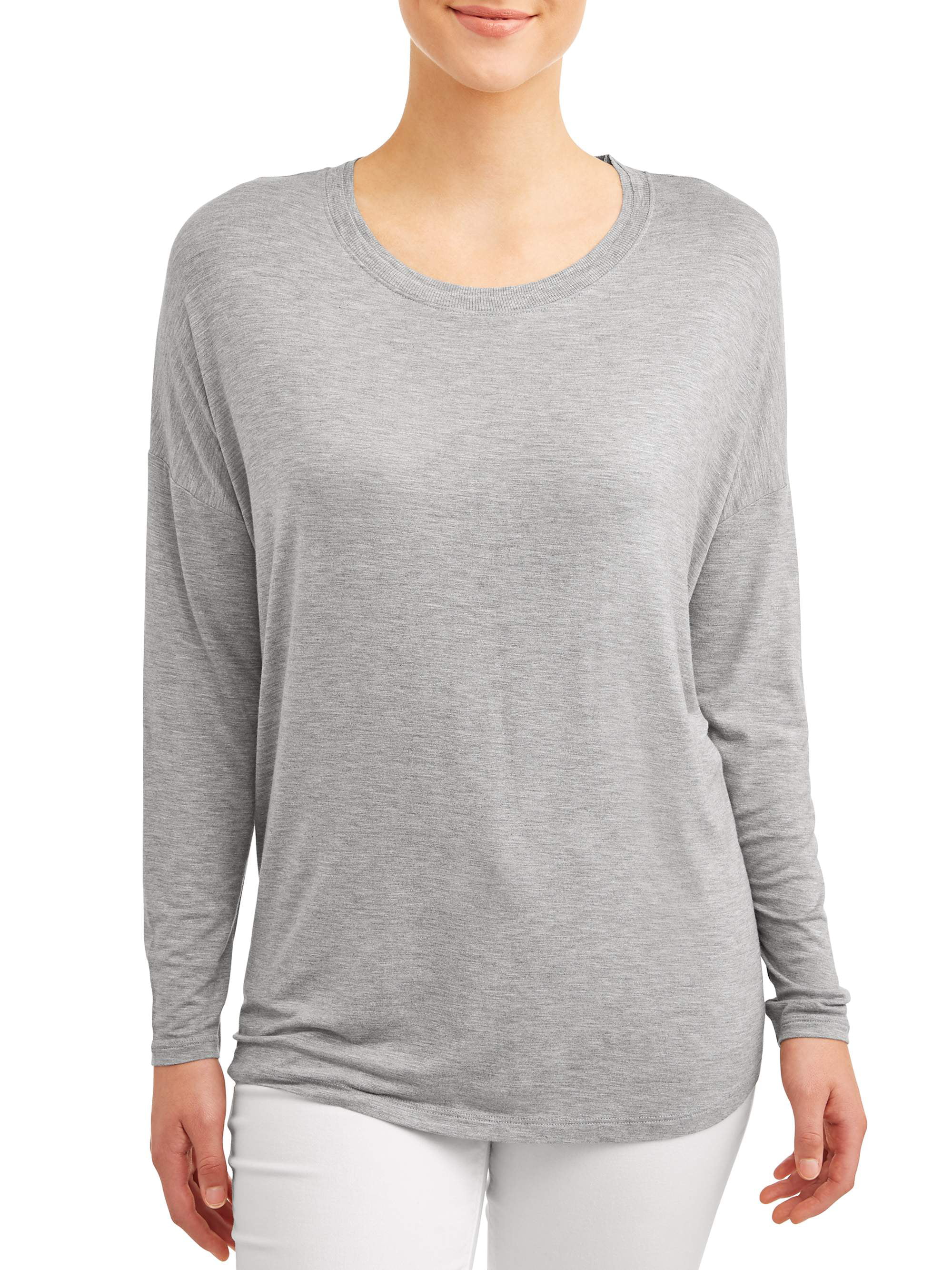 Time and Tru Women's Drop Shoulder Raw Edge T-Shirt - Walmart.com