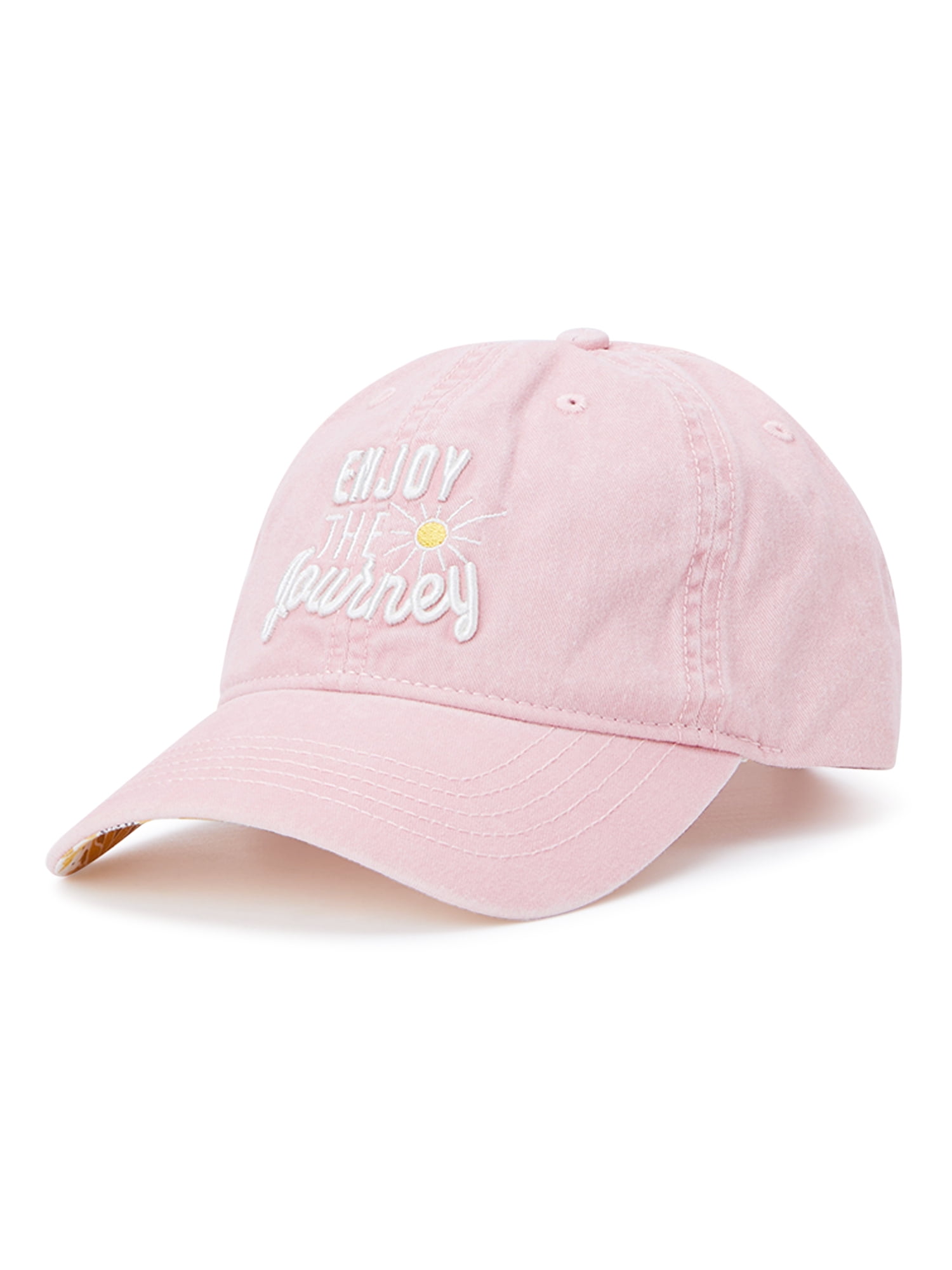Time and Tru Women's Dusty Rose Embroidered Enjoy the Journey Washed Cotton  Twill Baseball Hat