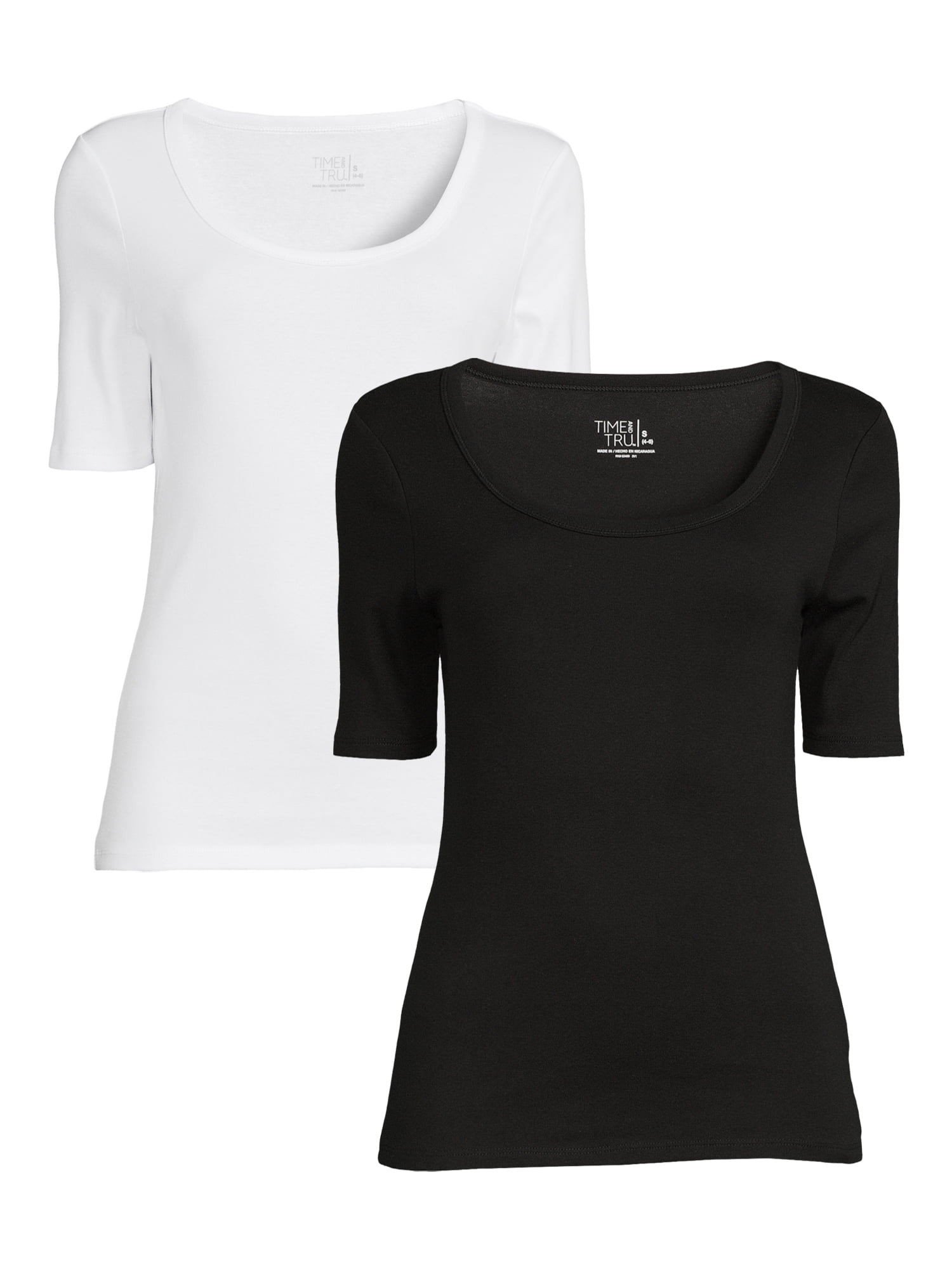Time and Tru Women's Elbow Sleeve TShirt, 2Pack