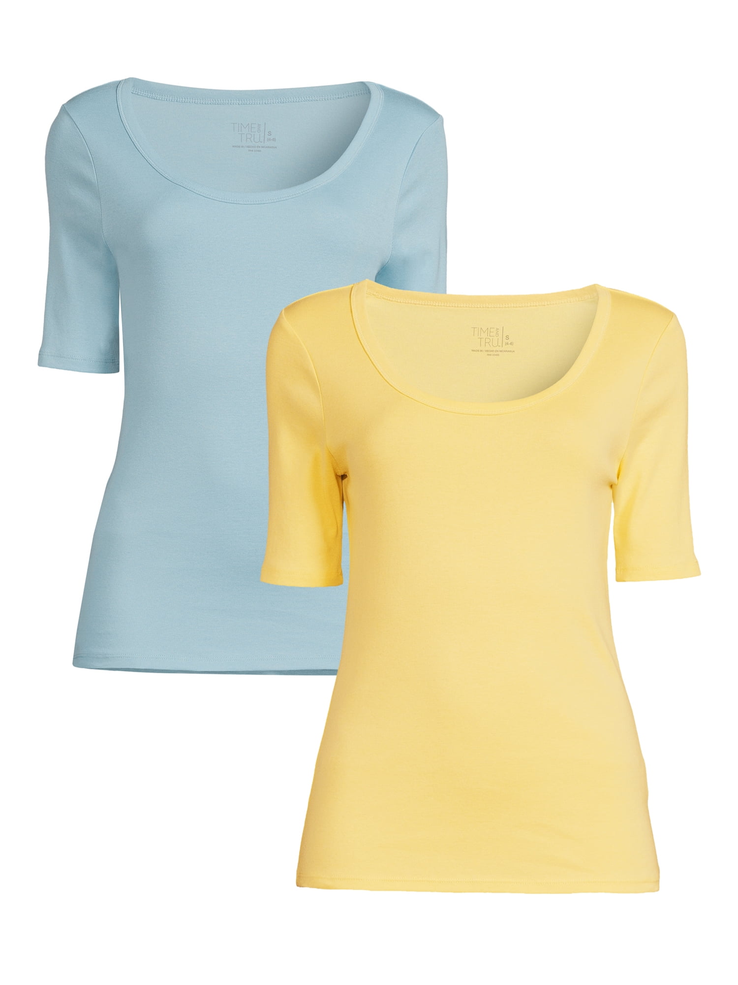 Time and Tru Women's Elbow Sleeve T-Shirt, 2-Pack - Walmart.com