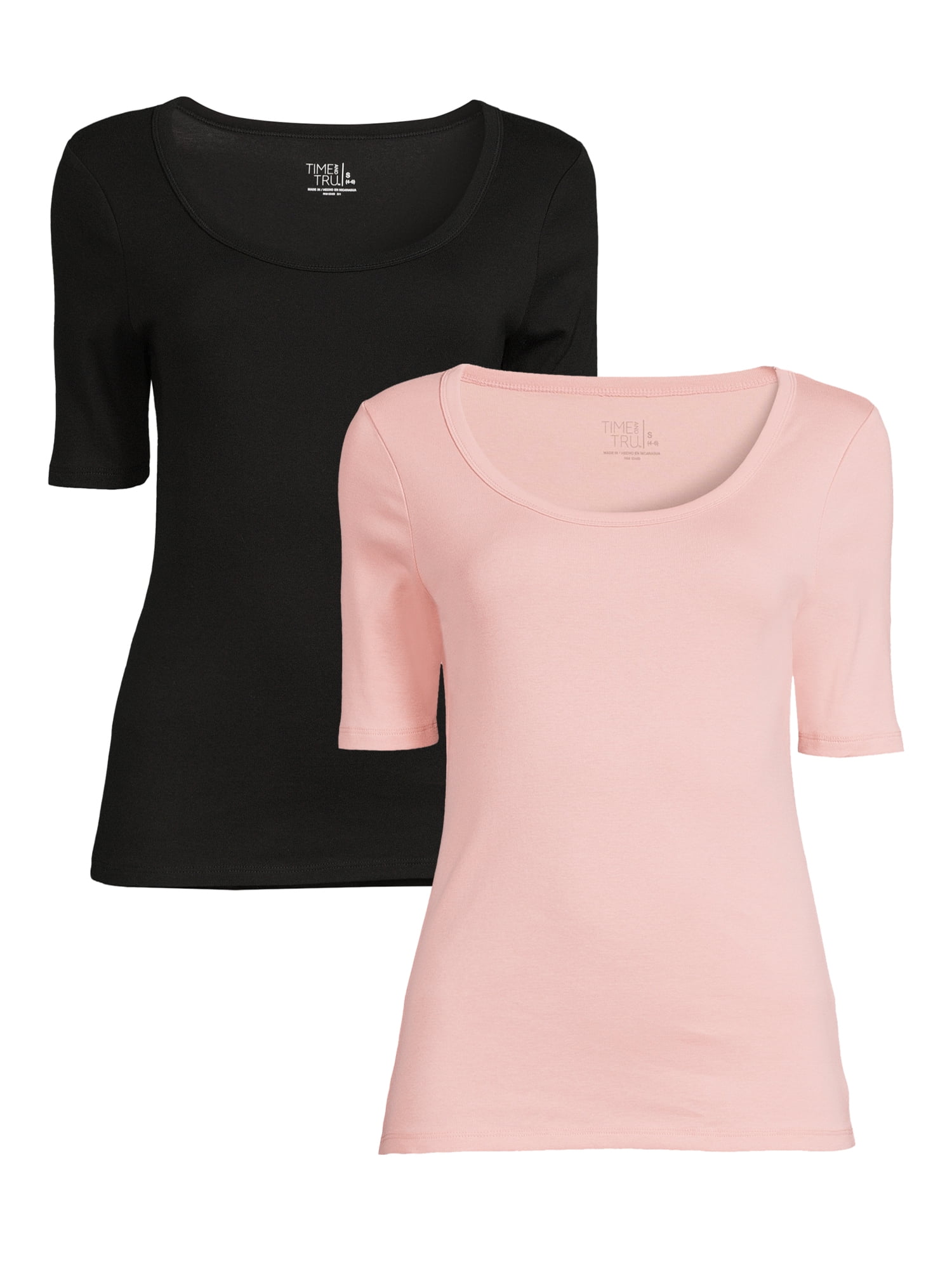 Time and Tru Women's Elbow Sleeve T-Shirt, 2-Pack - Walmart.com