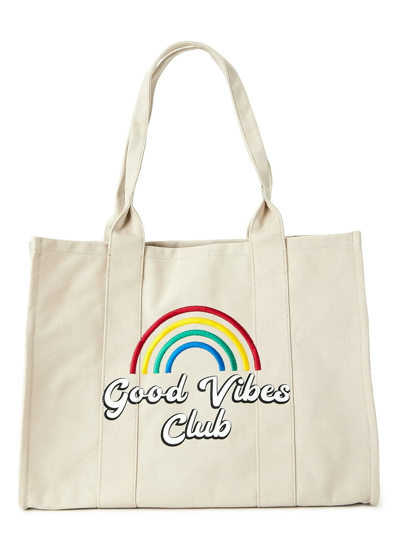 Time and Tru Women's Elevated Canvas Tote Bag Papyrus Beige Good