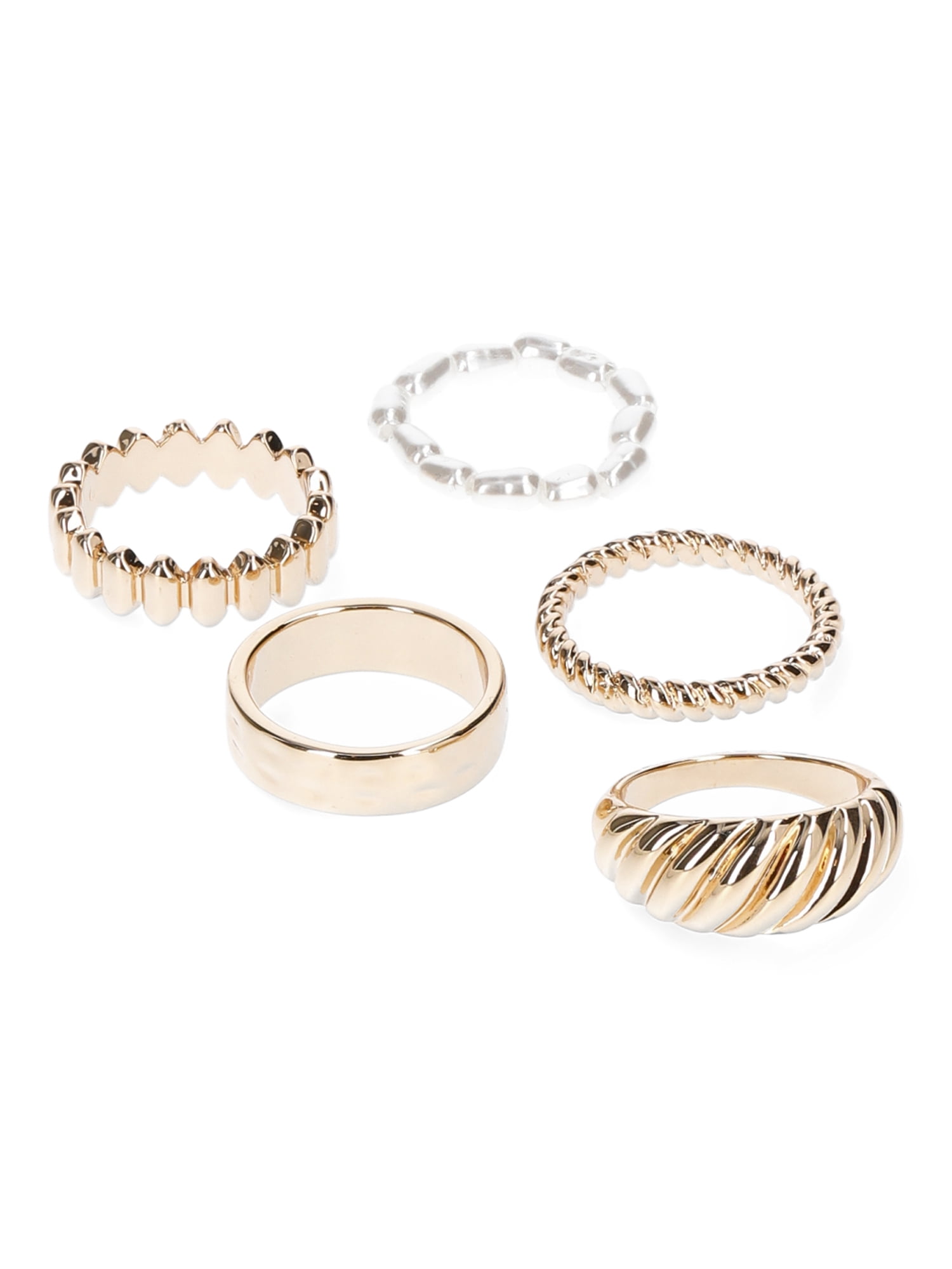 Time and Tru Women's Embellished Gold Tone Metal Ring Set, 5-Piece