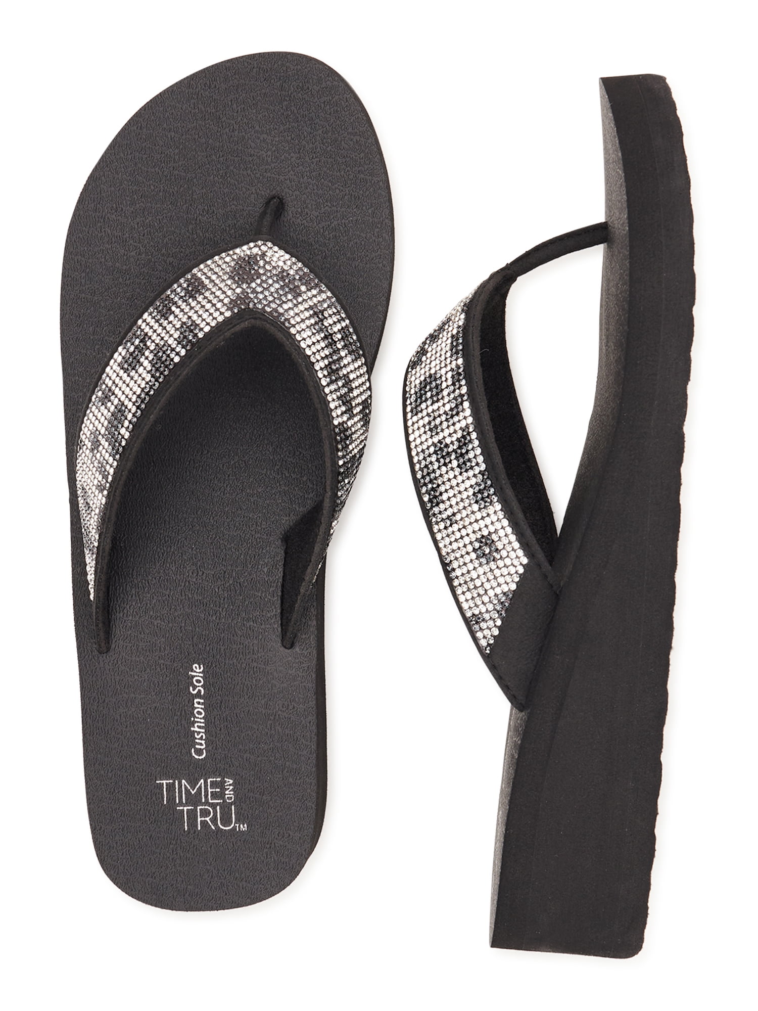Time and Tru Women's Embellished Wedge Flip Flops - Walmart.com