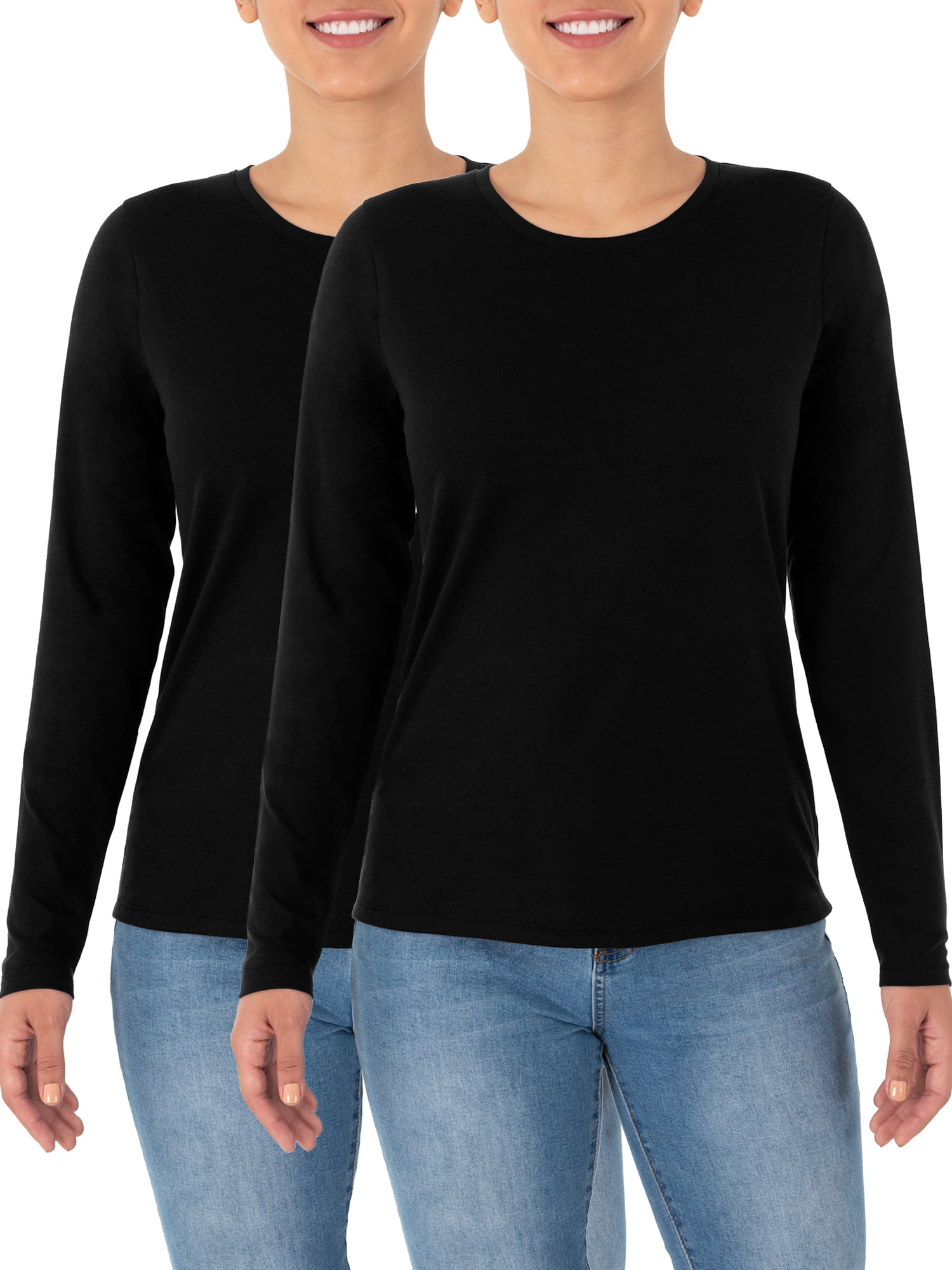 Feje Modernisere Personlig Time and Tru Women's Essential Pima Cotton Long Sleeve Crew Neck T-Shirt,  2-Pack - Walmart.com