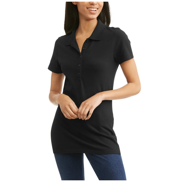 Time and Tru Women's Essential Short Sleeve Polo T-Shirt