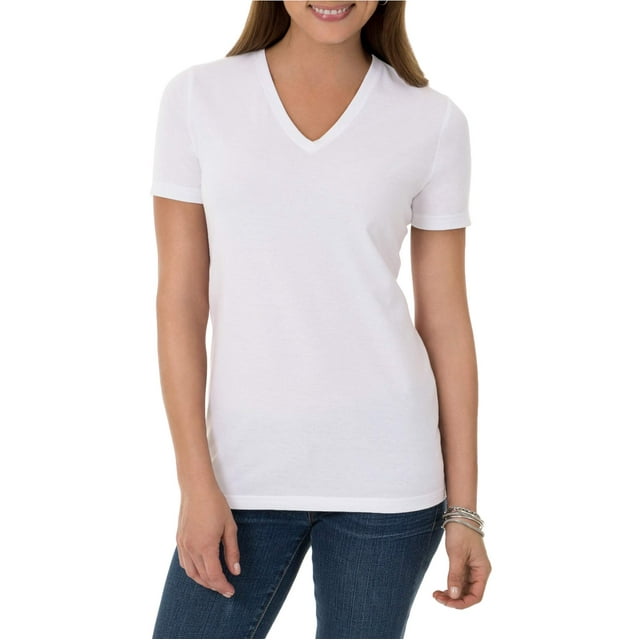 Time and Tru Women's Essential Short Sleeve V-Neck T-Shirt - Walmart.com